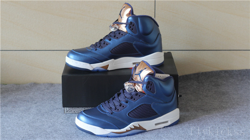 Authentic Air Jordan 5s Olympic Bronze Blue